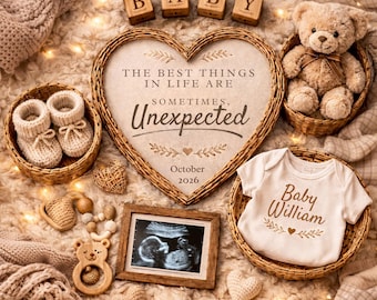 Unexpected Pregnancy Announcement Template 2026,  Baby Reveal, New Year Pregnancy Post, Editable Canva Neutral Social Media Announcement