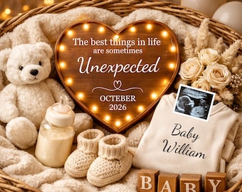Unexpected Pregnancy Announcement Template | Editable Gender Neutral Baby Reveal | 2nd Baby Surprise Coming Soon | Due in October 2026