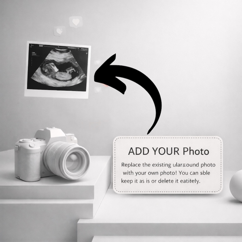 A modern neutral unexpected pregnancy announcement template featuring elegant minimalist typography with the phrase in soft beige and warm earthy tones. This 2000x2000px editable Canva design includes space for an ultrasound photo, baby due date, and custom text. Perfect for a New Year baby reveal 2026, second child announcement, October baby post, or neutral gender pregnancy reveal. Ideal for Instagram, social media sharing, and digital keepsake announcements with instant download access.