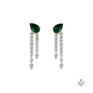 Pendientes Empress Dewdrop con diamantes cultivados en laboratorio – 2,98 quilates, formas redonda, princesa y pera, oro de 14 quilates con sello BIS.