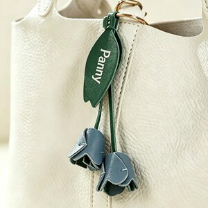 Tulip Flower Leather Bag Charm DIY Craft Kit, Custom Text Keychain Material (Includes Tools)