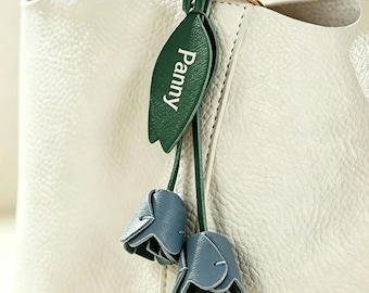 Tulpe Blumen Leder Taschenanhänger DIY Kit, benutzerdefinierte Text Einkaufstasche Schlüsselbund Leder Material Kit für handgefertigte Geschenke