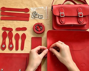 Cambridge Satchel DIY  Cowhide Leather Kit,  Semi Finished Crossbody Bag for Beginners & Handmade Gifts