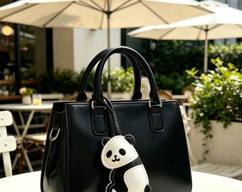 Customizable Handmade Leather Panda Bag Charm, Cute Mini Panda Purse Pendant, Kawaii Animal Bag Accessory, Perfect Gift for Panda Lovers