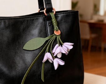 Handmade Leather Osmanthus Bag Charm,Personalized Flower Keychain, Cute Purse Accessory,Unique Gift for Mom, Bridesmaid,Friend,Birthday Gift