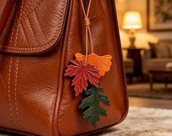 Handcrafted Leather Leaf Charm | Ginkgo Maple & Oak Leaves Purse Accessory | Fall Nature Bag Charm | Unique Gift for Bag Lovers