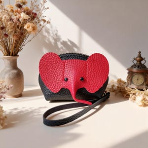Portamonete a forma di elefante, grazioso astuccio con cerniera in similpelle fatto a mano, portachiavi a forma di animale, mini portamonete, regalo per lei, multicolore