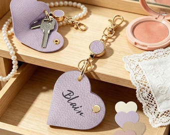 Heart Key Pouch,Custom Key Case with Pull Reel,Cute Keychain Bag Charm,Personalized Key Organizer, Handmade Gift for Women,Gift for Mom