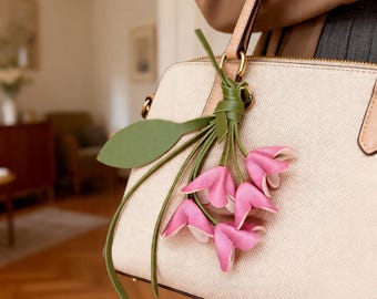 Leather Flower Bag Charm, Osmanthus Design Handbag Keychain, Unique Gift for Mother Thoughtful Gift for Friends & Bridesmaids