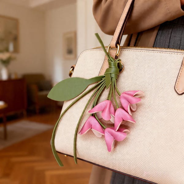 Leder Blumen Taschenanhänger, Osmanthus Design Handtasche Schlüsselanhänger, Einzigartiges Geschenk für Mutter Nachdenkliches Geschenk für Freunde & Brautjungfern