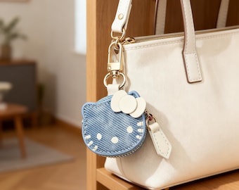 Hello Kitty Keychain Coin Purse, Cute Mini Zipper Pouch, Kawaii Leather AirPods Case, Bag Charm, Perfect Birthday Gift for Her
