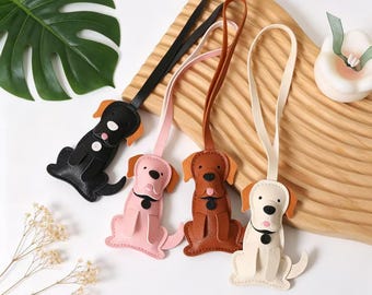 Cute Dog Leather Bag Charm, Labrador Retriever Bag Pendant, Handmade PU Leather Dog Keychain, Dog Lover Gift, Custom Color Pet Accessory