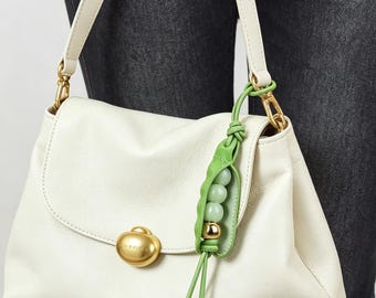 Handmade Cute Pea Pod Keychain, Kawaii Green Bean Charm, Aesthetic Unique Bag Charm, Minimalist Keyring, Lovely Handicraft Gift For Her