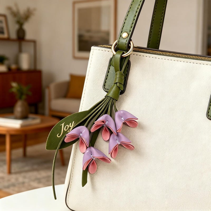 Leather Flower Bag Charm, Osmanthus Design Handbag Keychain, Unique Gift for Mother Thoughtful Gift for Friends & Bridesmaids