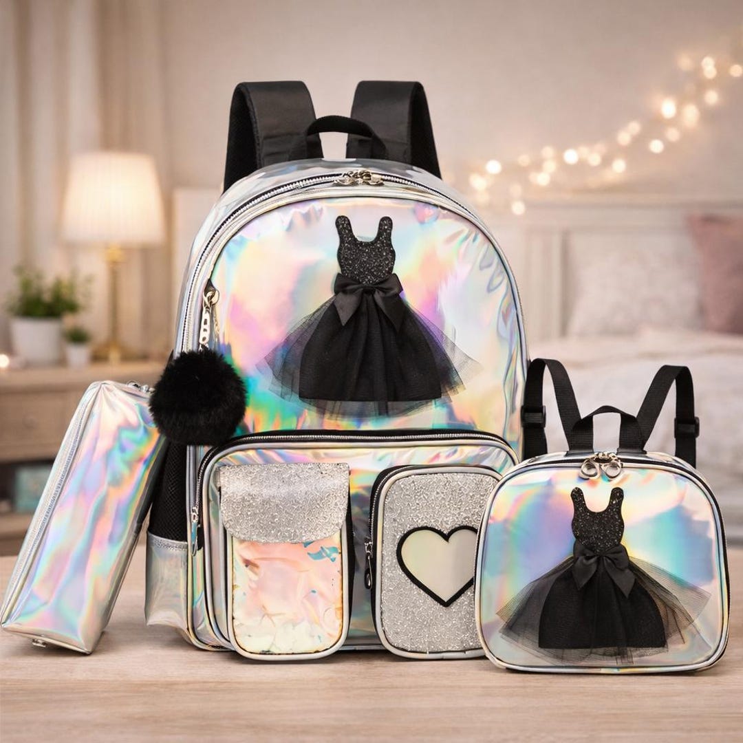 3-piece Girls Backpack Set With Lunch Box & Pencil Case - School Bag ...