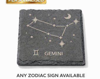 Sottobicchiere personalizzato in ardesia con segno zodiacale / Sottobicchiere con incisione astrologica