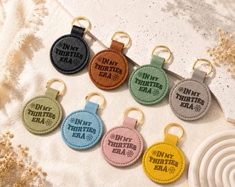 Leather Keyring | Custom Faux Leather Bag Charm | Milestone Birthday| Birthday Gift for Her | Cute keychain | Bag Tags