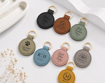 Personalised Faux Leather Tag Keyring | Custom Engraved Gift | Bridesmaid & Hen Party Favours | Backpack keychain| Birthday Gift | Logo Tag