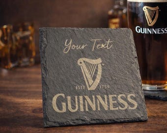 Sottobicchiere in ardesia Guinness, sottobicchiere da birra personalizzato con testo inciso, accessorio per bar di casa, regalo per la festa del papà