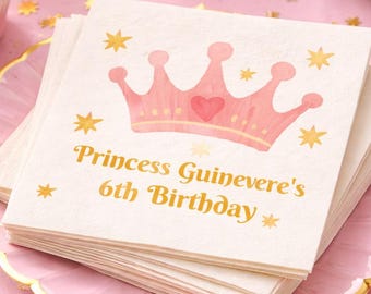 Servilleta de cumpleaños con corona de princesa personalizable | Cumpleaños de la niña, fiesta real