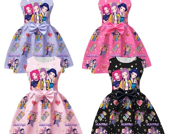 KPop Meisjesjurk Boog Feestjurk Kinderen Anime Print A Line Jurk Halloween-outfit