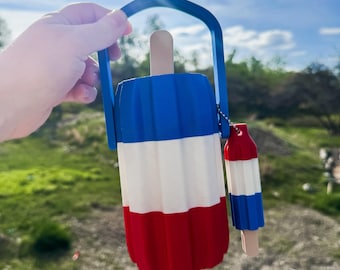Patriotic Popsicle Can Cooler with Hidden Chapstick Holder & Bottle Opener | 3D Printed Summer Drink Koozie