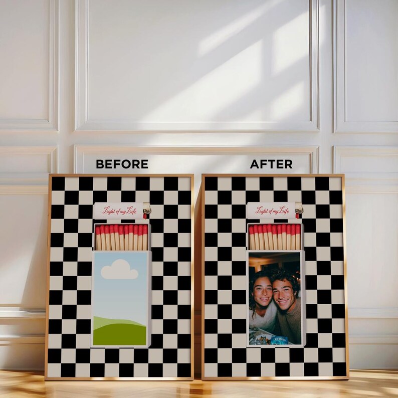 Match Box Frame Printable Couple Matchbox Photo Poster Editable Canva Template Custom ...