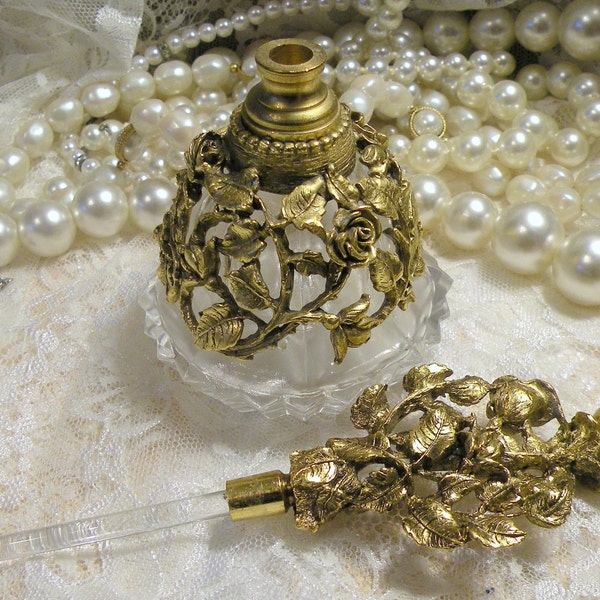 Vintage Perfume Bottle Matson Gilt Brass Ormolu Filigree