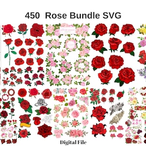 450 Rose SVG Bundle, Floral Vector Clipart, Flower Cut Files for Cricut, Rose Silhouette, Botanical Digital Download, Commercial Use Design