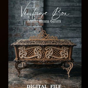 Lasergesneden decoratieve vintage doos SVG-bestand, patroon elegant sieradendoosje, houten aandenkenkist laser vectorplan, CNC-houtbewerkingsproject
