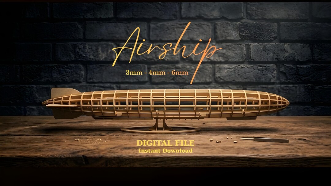 Zeppelin Laser Cut File 3D Wooden Puzzle Airship SVG Digital Vector ...