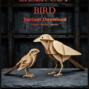 3D-laserskurna fågelfiler, Raven Crow Sparrow SVG, Plywoodfigur (digital nedladdning)