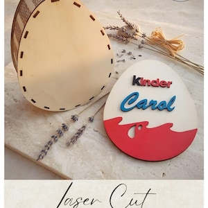 Laser Cut Kinder Egg Box SVG, 3D Wooden Gift Box, Custom Name Easter Box