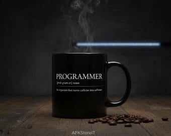 Programmer Definition Mug - Tazza Programmatore - Funny Software Engineer Gift - Caffeine into Software - Minimalist Black Mug by AFKStoreIT
