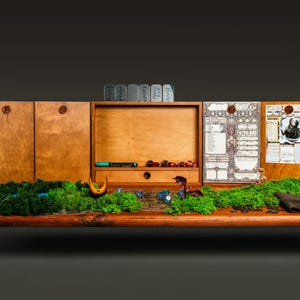 Pantalla de DM de DnD, Pantalla de Dungeon Master con caja de almacenamiento, Pantalla de RPG grabada a medida, Cajón para dados, Regalo para el Game Master