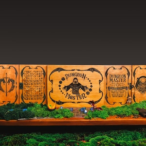Wooden DnD DM Screen with Storage Box, 5 Panel Dungeon Master Screen, Dice Drawer, Custom Engraved RPG Organizer, Magnetic GM Screen