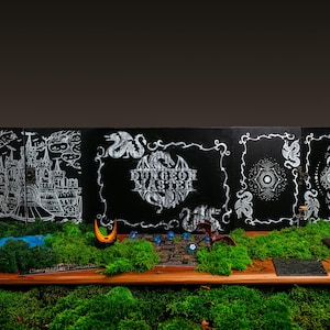 Pantalla de DnD, organizador de DM, estación de maestro de juego de rol de madera con caja de almacenamiento, cajón para dados, paneles magnéticos, pantalla de Dungeon Master de 5 paneles