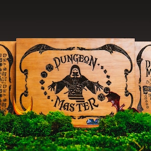 DnD DM Organizer Screen, Wooden RPG Game Master Station with Storage Box, Dice Drawer, Magnetic Panels, 5 Panel Dungeon Master Screen