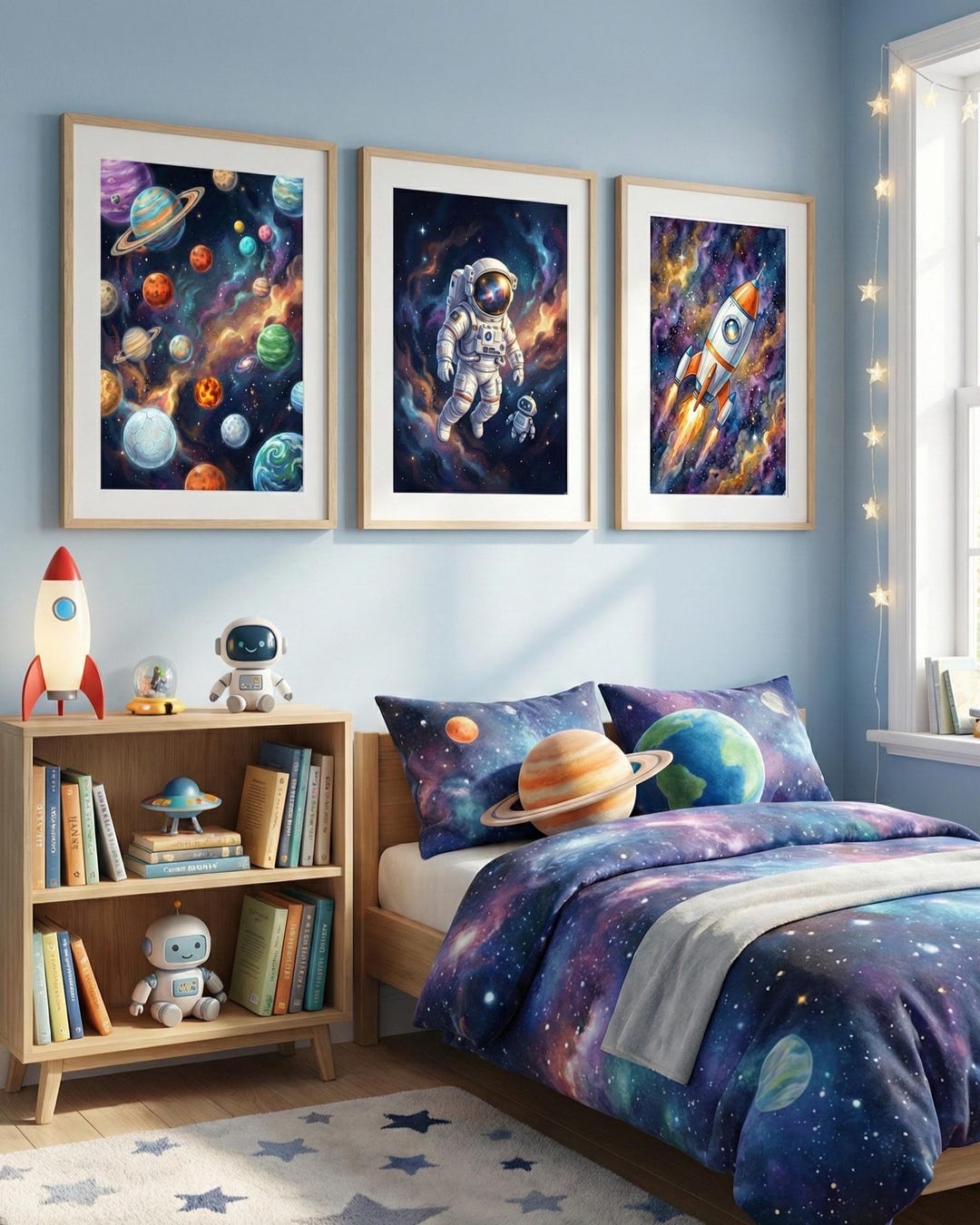 Space-themed Children's Room Poster Set of 3, Galaxy Wall Art for Baby ...