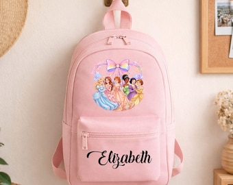 Custom Princess Kids Backpack with Name, Personalised Girls Nursery School Bag, Toddler Girl Gift, Princess Travel Bag, Back to School Gift
