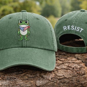 Cappello ricamato Portland Frog Resist, cappello verde anti-Trump Resistance, berretto da baseball vintage di protesta Frog, cappello fascista, regalo attivista unisex