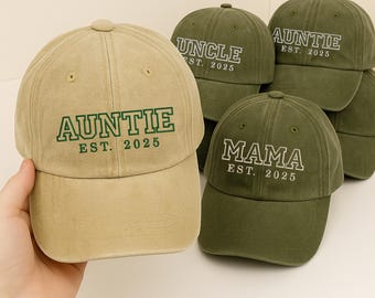 Chapéu bordado personalizado para tia, chapéu personalizado para tia e tio, chapéu para presente de revelação de gravidez, presente para futura tia, presente de Dia dos Pais para o novo tio.