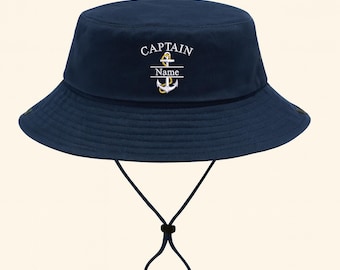Personalizowany kapelusz typu bucket hat dla kapitana pierwszego oficera, spersonalizowany kapelusz kapitana marynarza, haftowany kapelusz z kotwicą, kapelusz turystyczny dla załogi łodzi, prezent dla żeglarza
