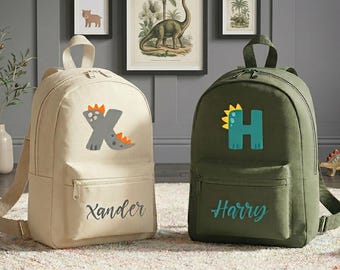 Mochila personalizada con letras de dinosaurio, mochila infantil personalizada con nombre, mochila escolar con alfabeto de dinosaurio, mini mochila para niños pequeños, regalo de regreso a clases