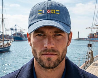 Personalised Sailing Flag Hat, Custom Maritime Name Cap, Embroidered Boat Captain Cap, Nautical Gift for Sailor Dad, Boat Crew Baseball Hat