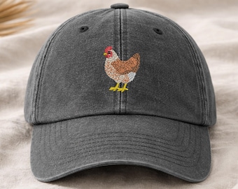 Haftowana czapka z kurczakiem dla taty, czapka baseballowa unisex z kurczakiem w stylu vintage, retro czapka mamy z kurczakiem, czapka z bawełny z nadrukiem zwierząt gospodarskich, prezent dla miłośnika kurczaków