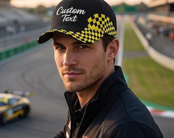Czapka Grand Prix z haftem na zamówienie, spersonalizowana czapka wyścigowa F1, czapka w kratkę dla obsługi pit-stopu, unisexowa czapka prezentowa dla taty sportowca, sportowa czapka prezentowa dla taty
