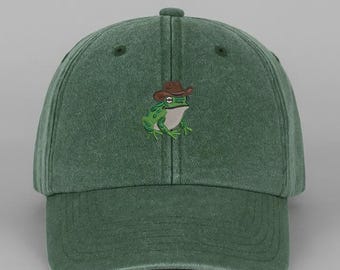 Cowboy Frosch bestickter Hut, lustige Frosch-Baseballmütze, Vintage Frosch-Vati-Hut, niedliches westliches Froschkerngeschenk, schrullige Tierkappe, Frosch-Liebhabergeschenk