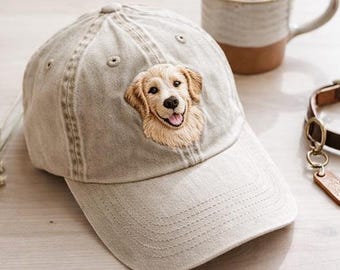 Gorra de béisbol personalizada con retrato de perro, gorra con boceto de mascota personalizado a partir de una foto, gorra bordada con retrato de perro y gato, gorra vintage conmemorativa para mascotas.