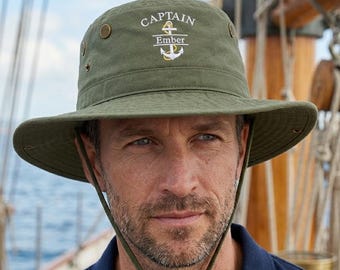 Custom Embroidered Captain Name Hat, Personalized First Mate Bucket Hat, Anchor Sailor Hat, Boat Crew Outback Hat, Nautical Gift for Sailors